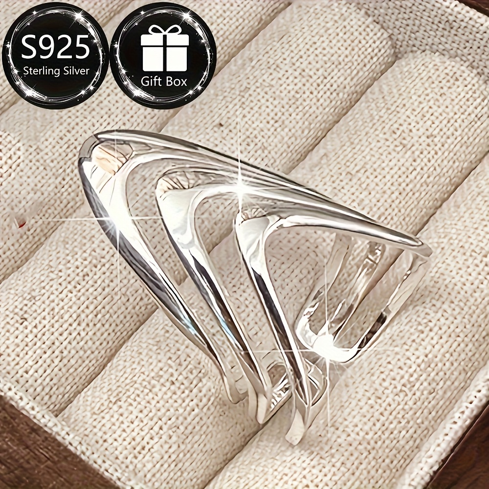 Women's Wide Band Ring Hip Hop Style Adjustable Hand Ring 925 Silver